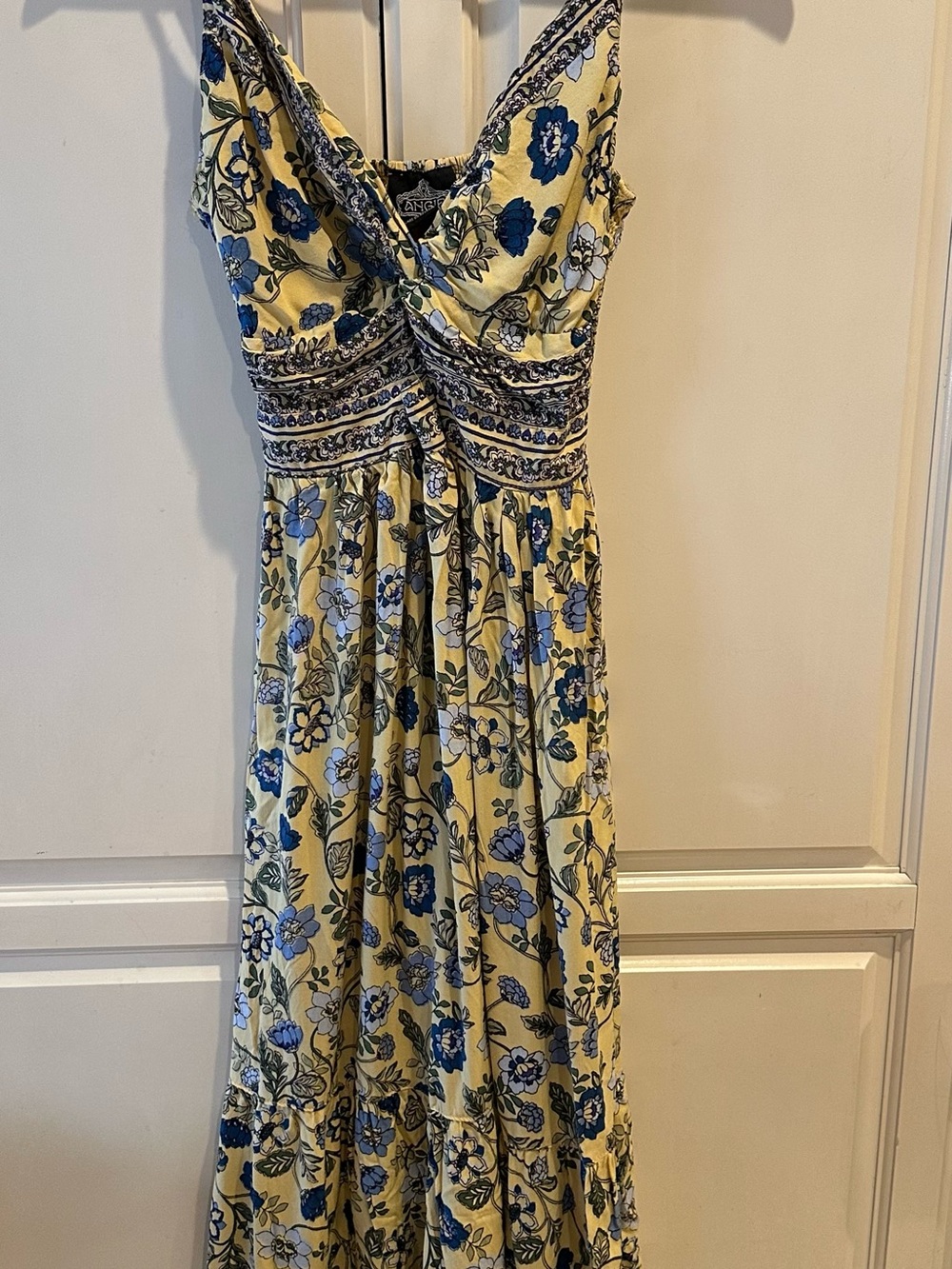 Angie Yellow Maxi Dress with Blue Floral Pattern